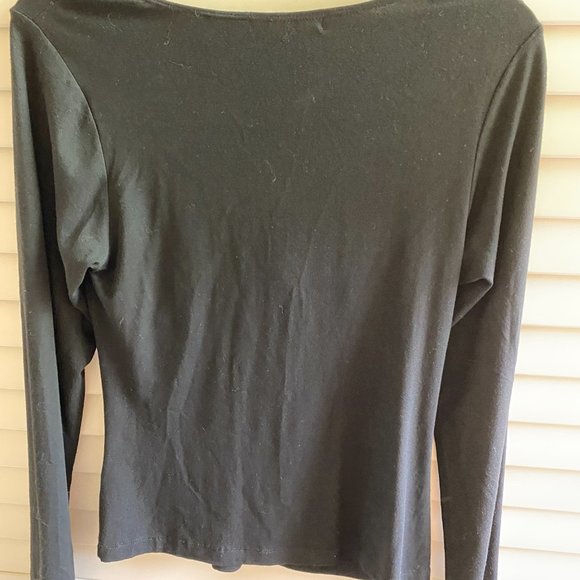Black Plunging V Neck Top with Jeweled Embellishment - Picture 4 of 4